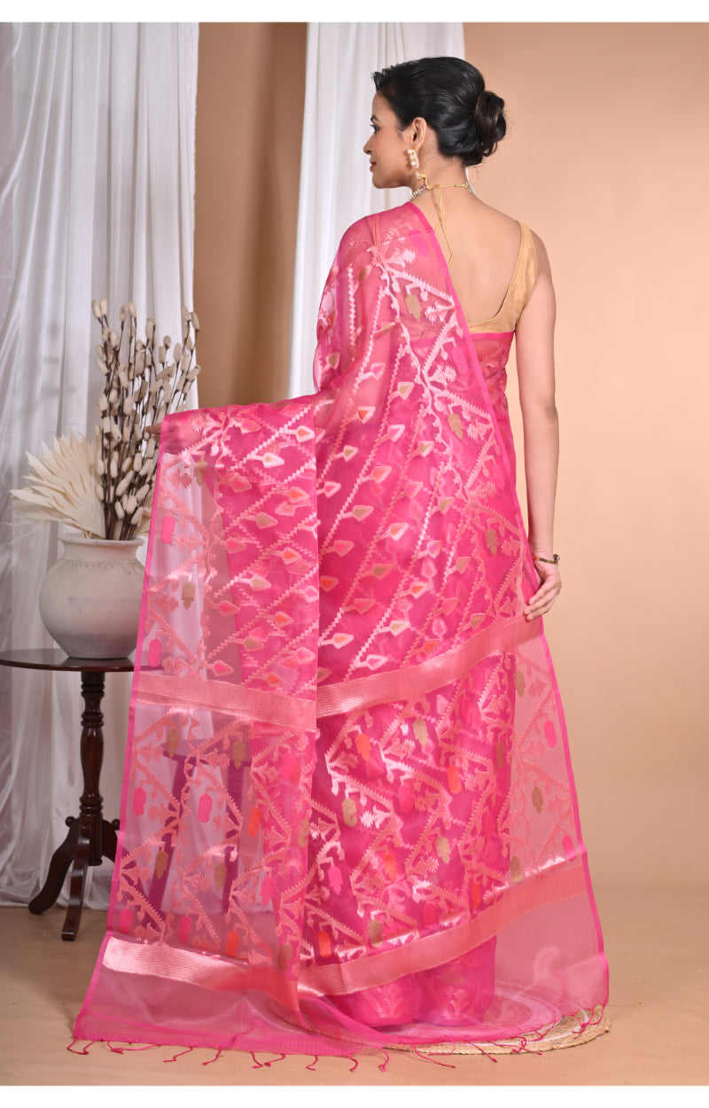 Morchari Heavy Jamdani Silk Orzanga Saree-Rani | Grocsy