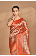 Morchari Rajputana Kanjiviram Silk Saree-Orange | Grocsy