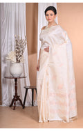 Morchari Pure Tussar Silk Handloom Saree-Cream | Grocsy