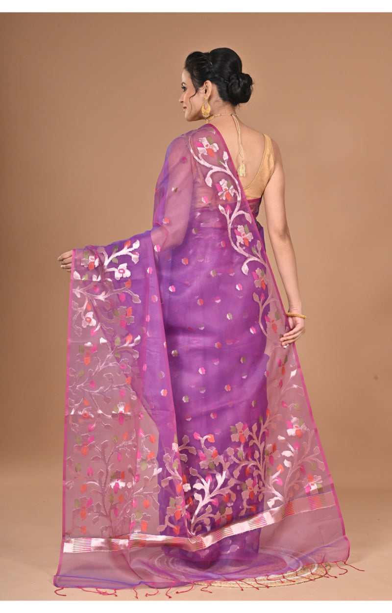 Morchari Semi Orzanga Jamdani Silk Saree-Purple | Grocsy