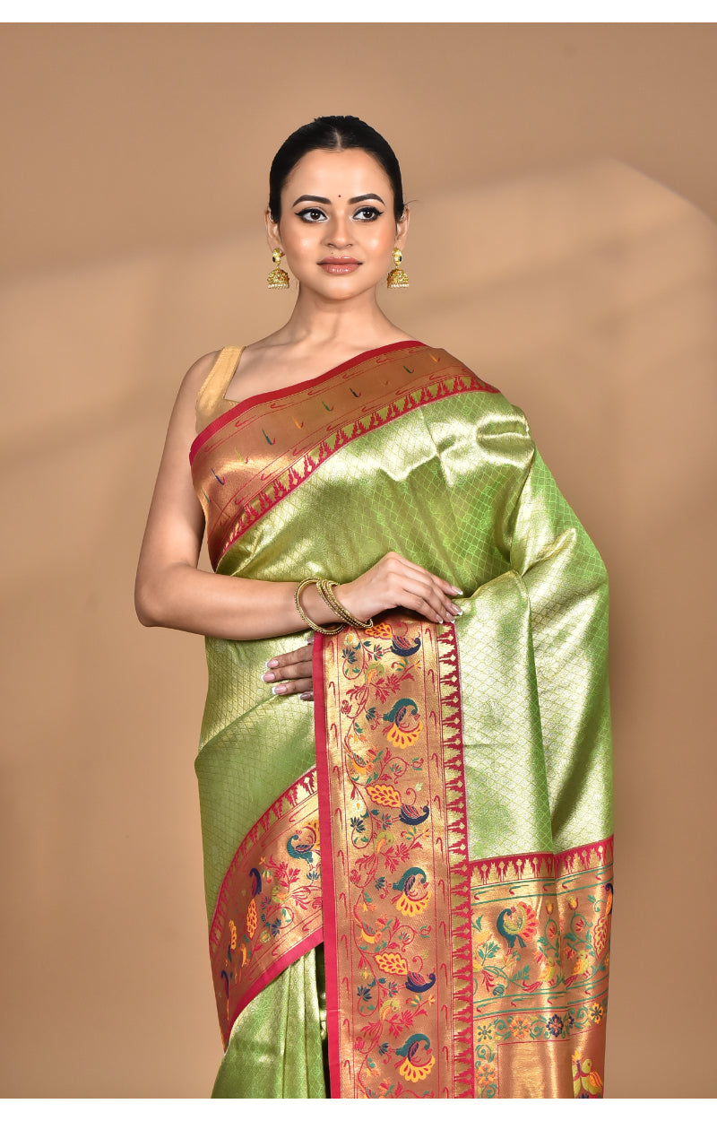 Morchari Women Desgin Banarasi Silk Saree-Green | Grocsy