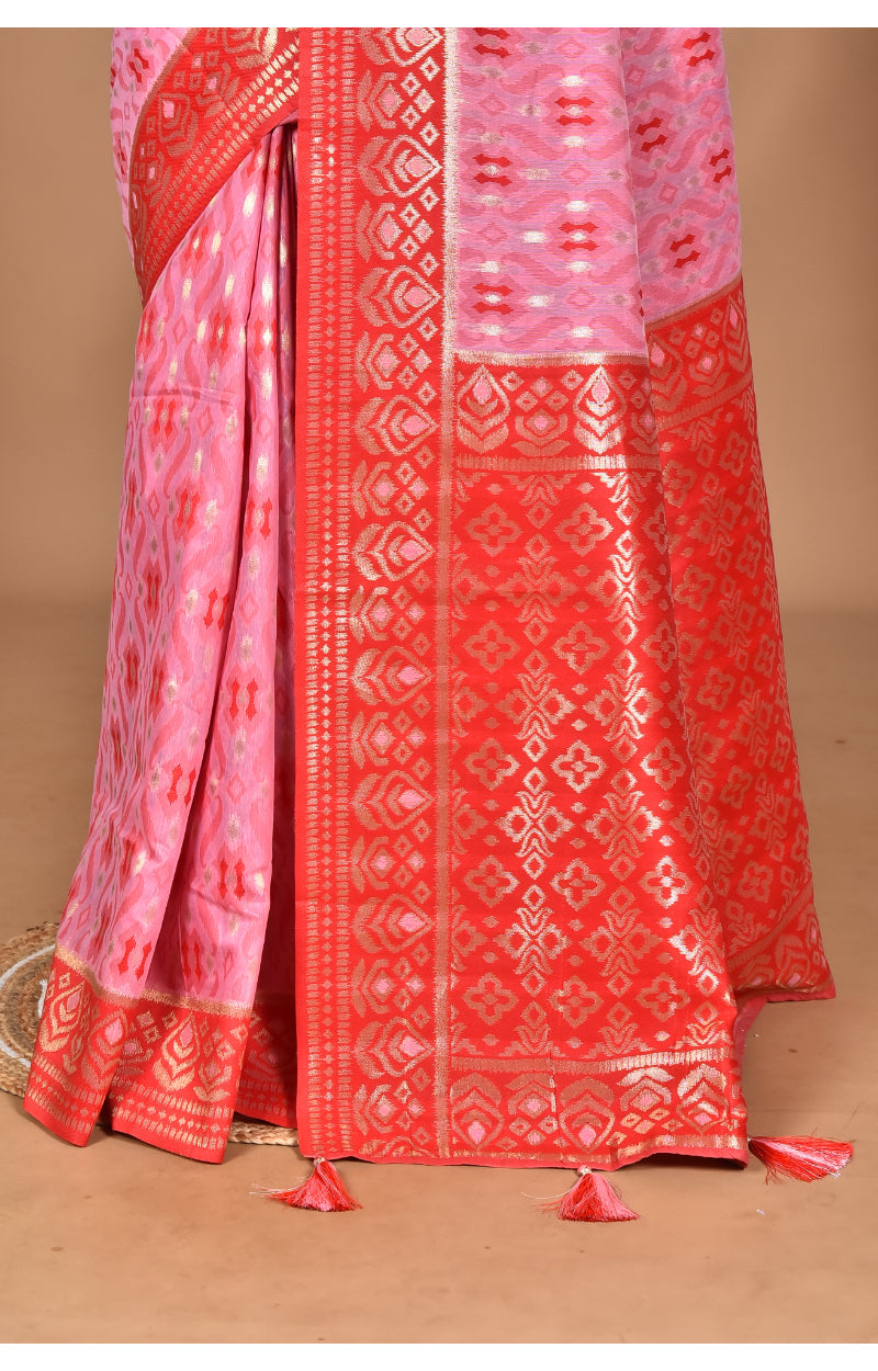 Morchari Women Desgin Kashmiri Silk Linen Saree-Pink | Grocsy