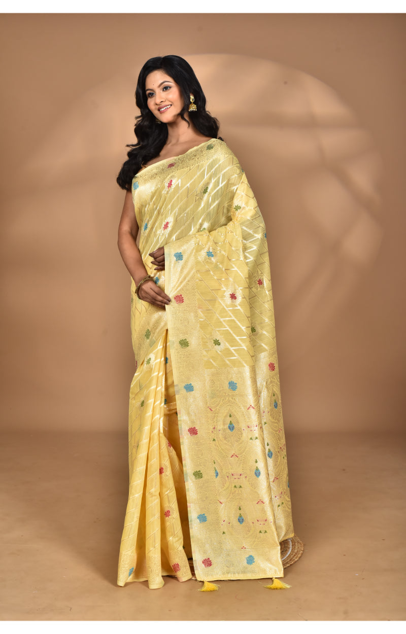 Morchari Women Desgin Chanderi Silk Saree-Yellow | Grocsy