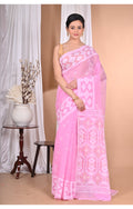 Morchari Pure Cotton Dhakai Jamdani Handloom Saree-Pink | Grocsy
