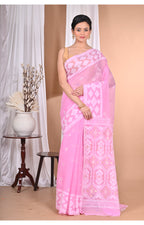 Morchari Pure Cotton Dhakai Jamdani Handloom Saree-Pink | Grocsy