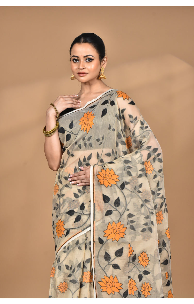 Morchari Pure Cotton Dhakai Jamdani Handloom Saree-Multi | Grocsy