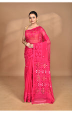 Morchari Pure Cotton Dhakai Jamdani Handloom Saree-Pink | Grocsy