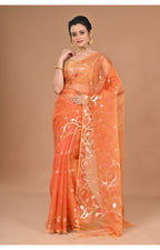 Morchari Heavy Jamdani Silk Orzanga Saree-Orange | Grocsy
