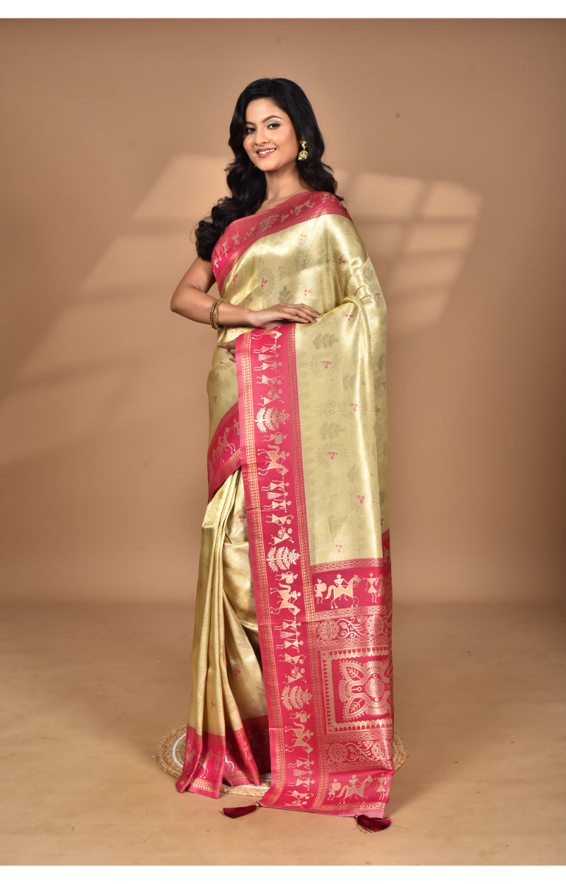 Morchari Women Desgin Two Dai Silk Saree-Beige | Grocsy