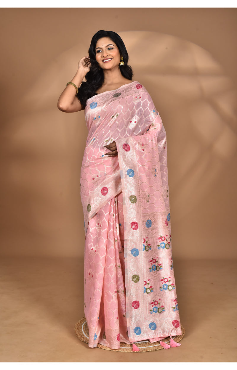 Morchari Women Desgin Chanderi Silk Saree-Pink | Grocsy
