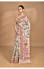 Morchari Pure Cotton Dhakai Jamdani Handloom Saree-Beige | Grocsy