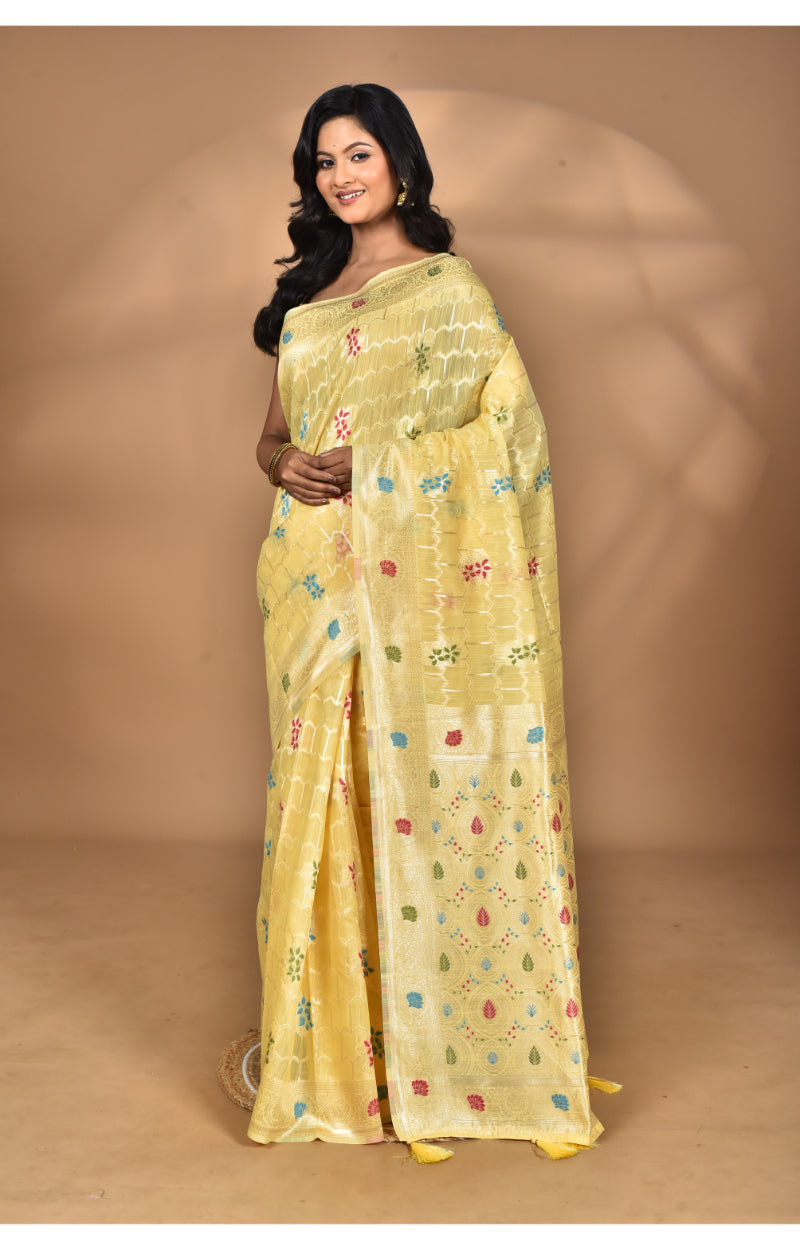 Morchari Women Desgin Chanderi Silk Saree-Yellow | Grocsy