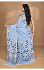 Morchari Pure Cotton Dhakai Jamdani Handloom Saree-Grey | Grocsy