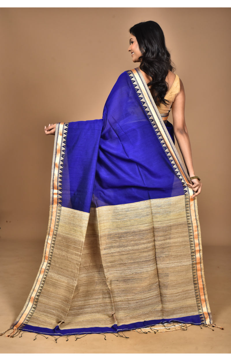 Morchari Pure Cotton Dhakai Jamdani Handloom Saree-Blue | Grocsy