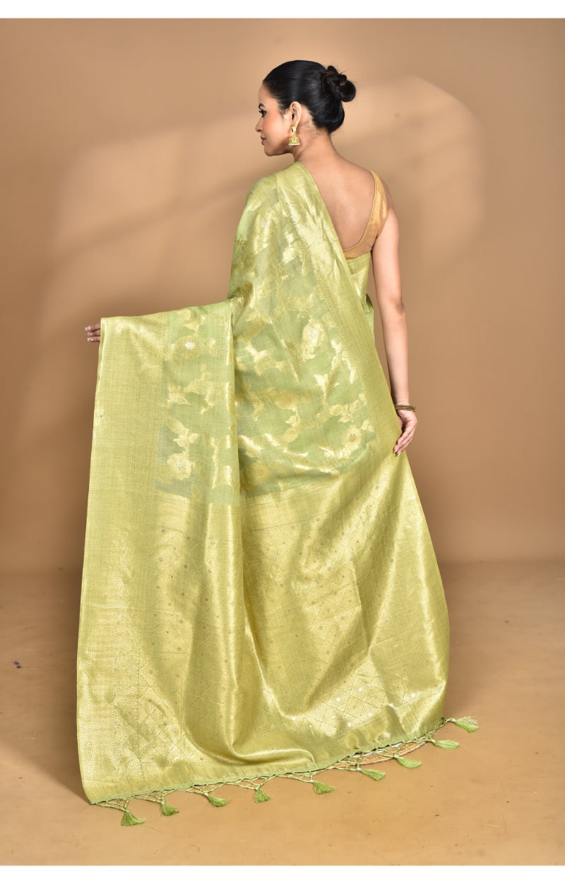Morchari Banarasi Silk Chanderi Saree-Green | Grocsy