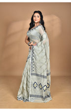 Morchari Pure Cotton Dhakai Jamdani Handloom Saree-Grey | Grocsy