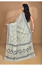 Morchari Pure Cotton Dhakai Jamdani Handloom Saree-Grey | Grocsy
