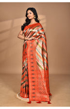 Morchari Ethnic Motifs Silk Blend Dharmavaram Saree-Orange | Grocsy