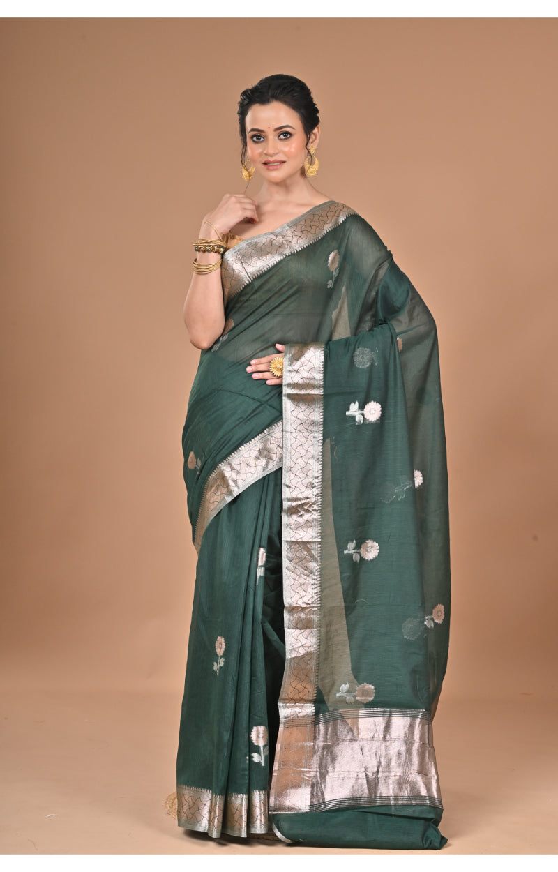 Morchari Heavy Chanderi Silk Saree-Green | Grocsy