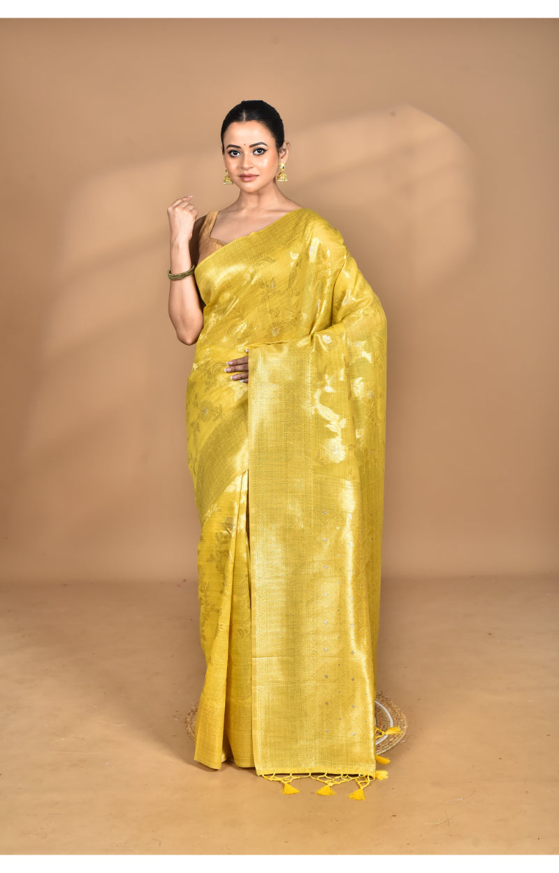 Morchari Banarasi Silk Chanderi Saree-Yellow | Grocsy