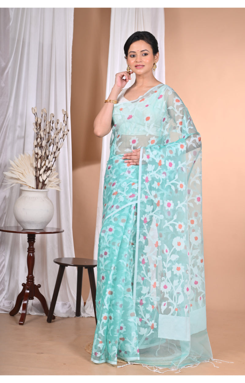 Morchari Heavy Jamdani Saree-Blue | Grocsy