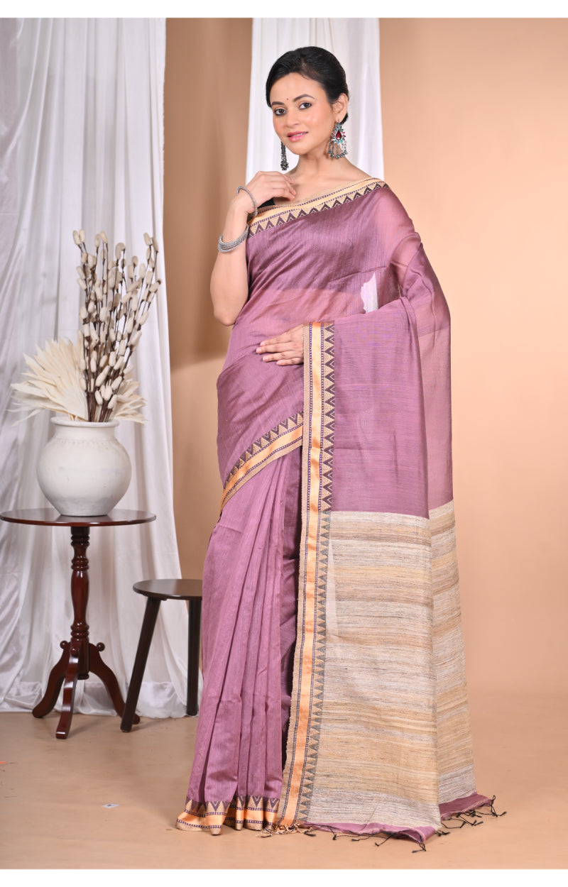 Morchari Pure Cotton Dhakai Jamdani Handloom Saree-Purple | Grocsy