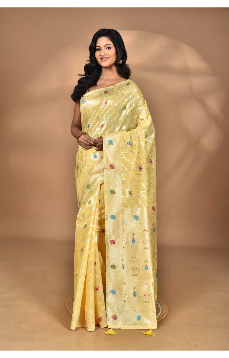 Morchari Women Desgin Chanderi Silk Saree-Yellow | Grocsy
