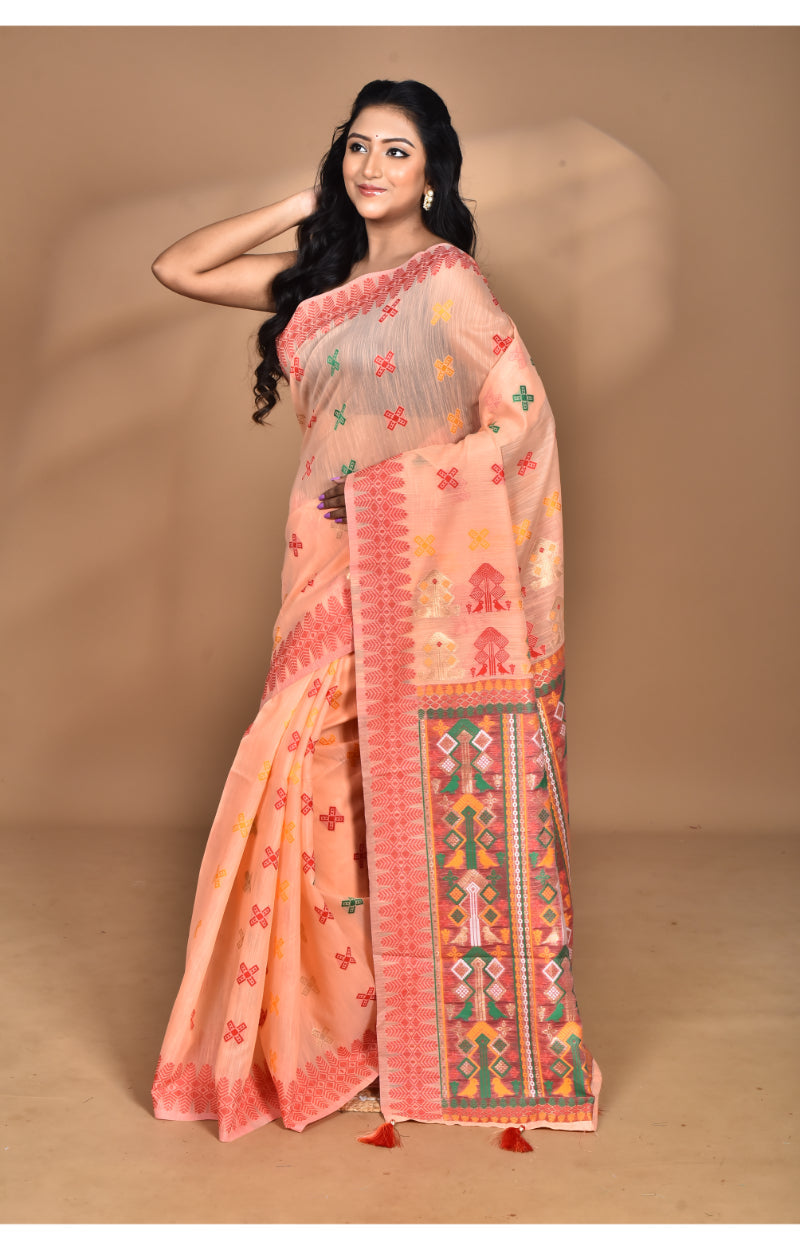 Morchari Women Desgin Chanderi Silk Saree-Peach | Grocsy