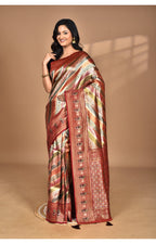 Morchari Ethnic Motifs Silk Blend Dharmavaram Saree-Maroon | Grocsy