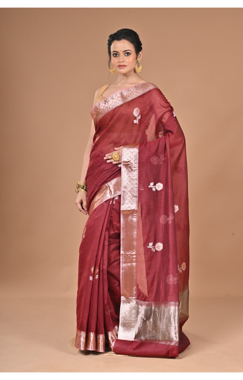 Morchari Heavy Chanderi Silk Saree-Maroon | Grocsy