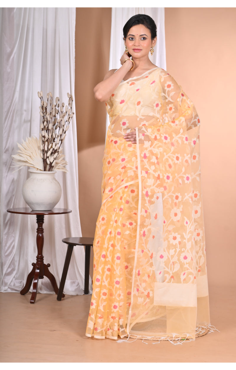 Morchari Heavy Jamdani Saree-Yellow | Grocsy