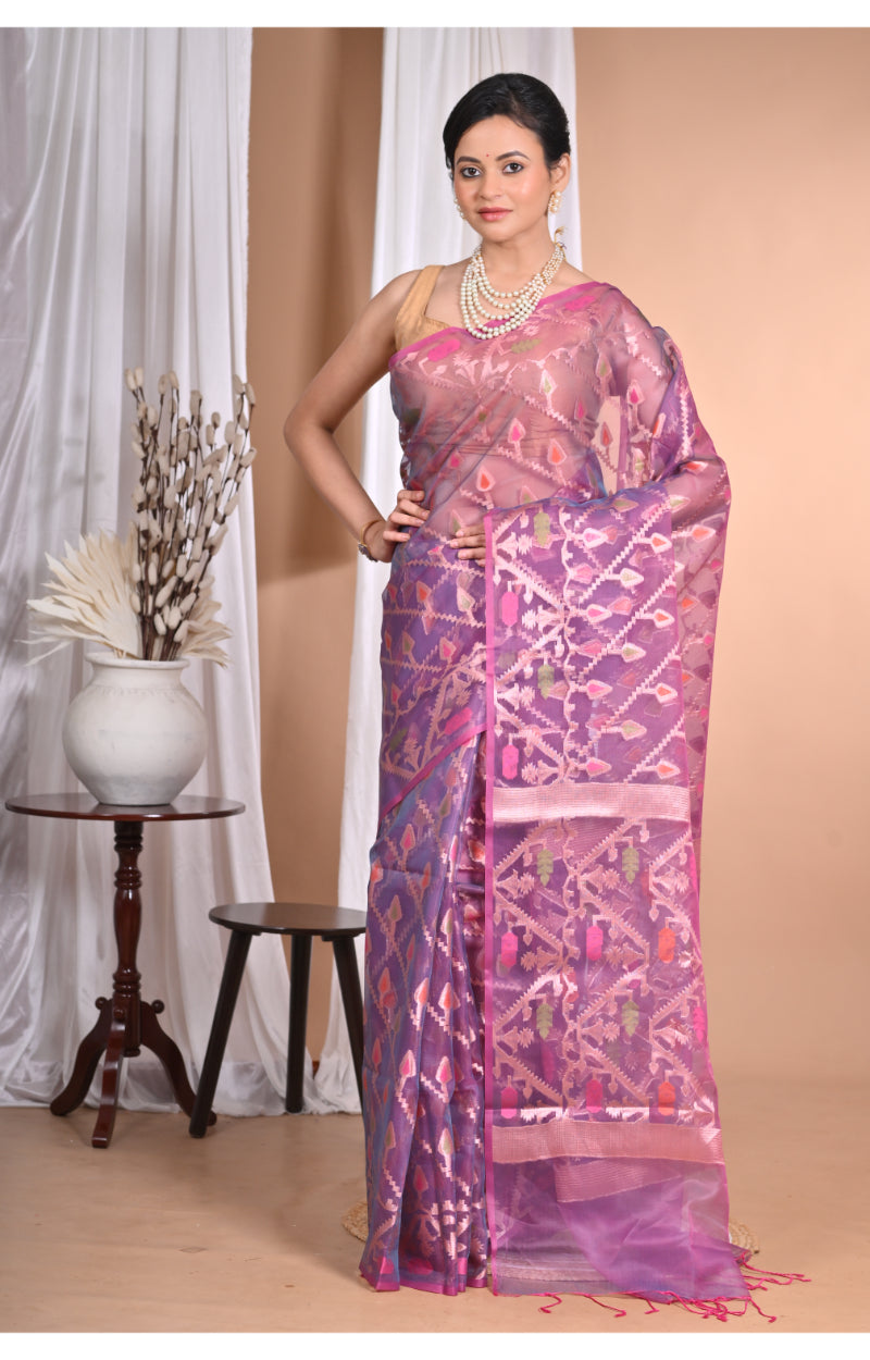 Morchari Heavy Jamdani Silk Orzanga Saree-Purple | Grocsy