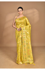 Morchari Banarasi Silk Chanderi Saree-Yellow | Grocsy
