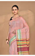 Morchari Pure Cotton Dhakai Jamdani Handloom Saree-Peach | Grocsy