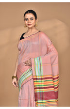 Morchari Pure Cotton Dhakai Jamdani Handloom Saree-Peach | Grocsy