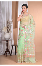 Morchari Heavy Jamdani Silk Orzanga Saree-Green | Grocsy