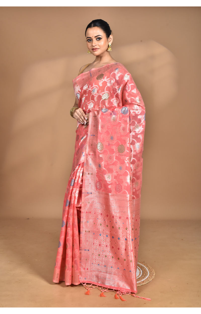 Morchari Women Desgin Chanderi Silk Saree-Peach | Grocsy