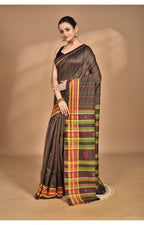 Morchari Pure Cotton Dhakai Jamdani Handloom Saree-Coffee Brown | Grocsy