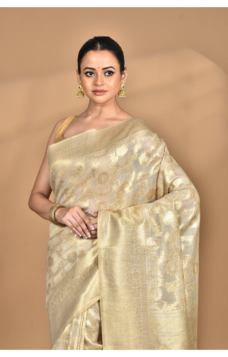 Morchari Banarasi Silk Chanderi Saree-Cream | Grocsy