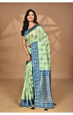 Morchari Women Desgin Kashmiri Silk Linen Saree-Green | Grocsy