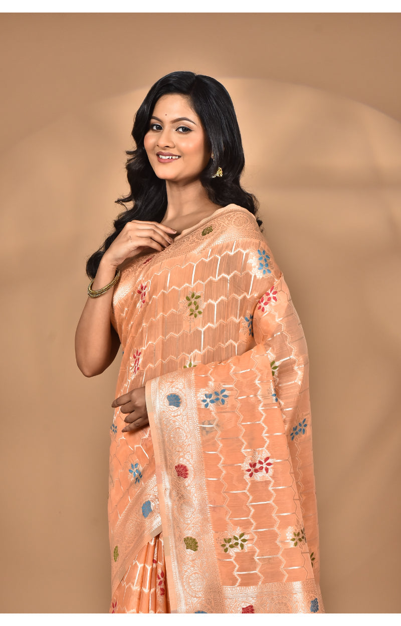 Morchari Women Desgin Chanderi Silk Saree-Peach | Grocsy