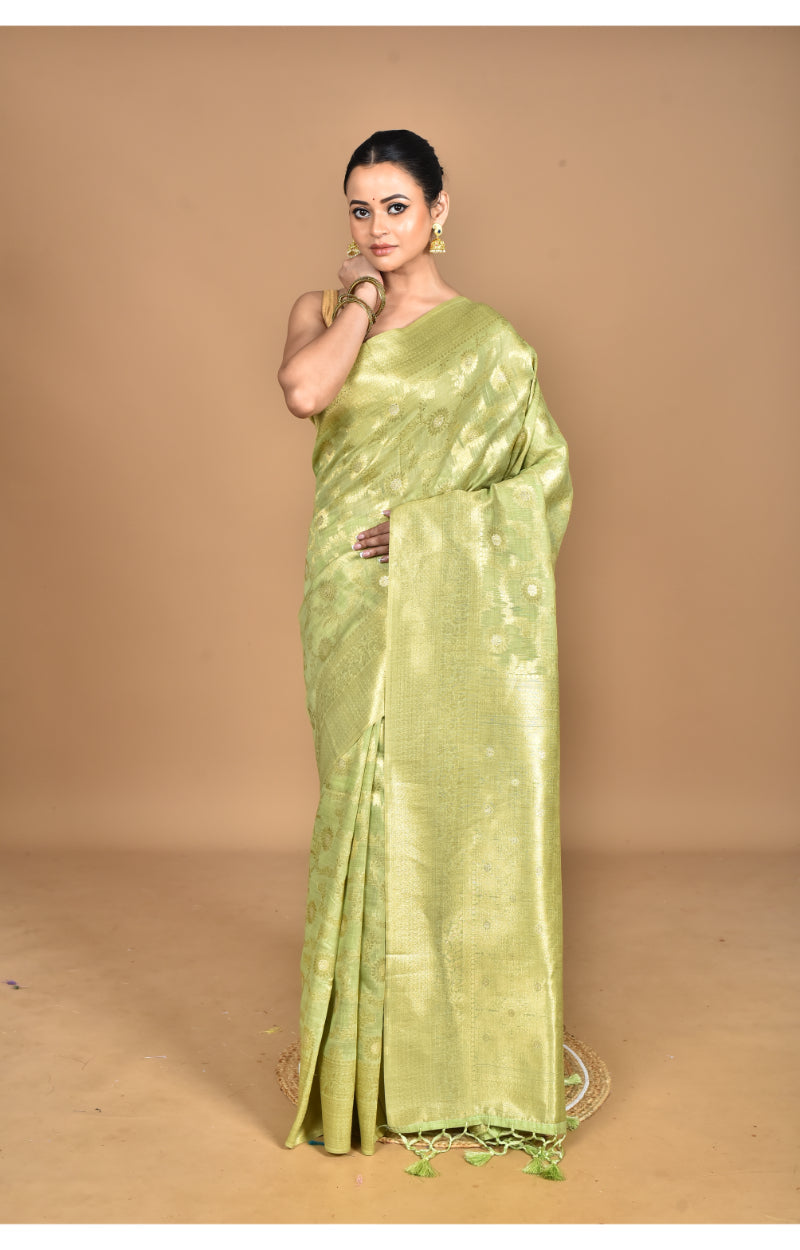 Morchari Banarasi Silk Chanderi Saree-Green | Grocsy