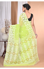 Morchari Pure Cotton Dhakai Jamdani Handloom Saree-Green | Grocsy