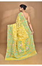 Morchari Pure Cotton Dhakai Jamdani Handloom Saree-Yellow | Grocsy