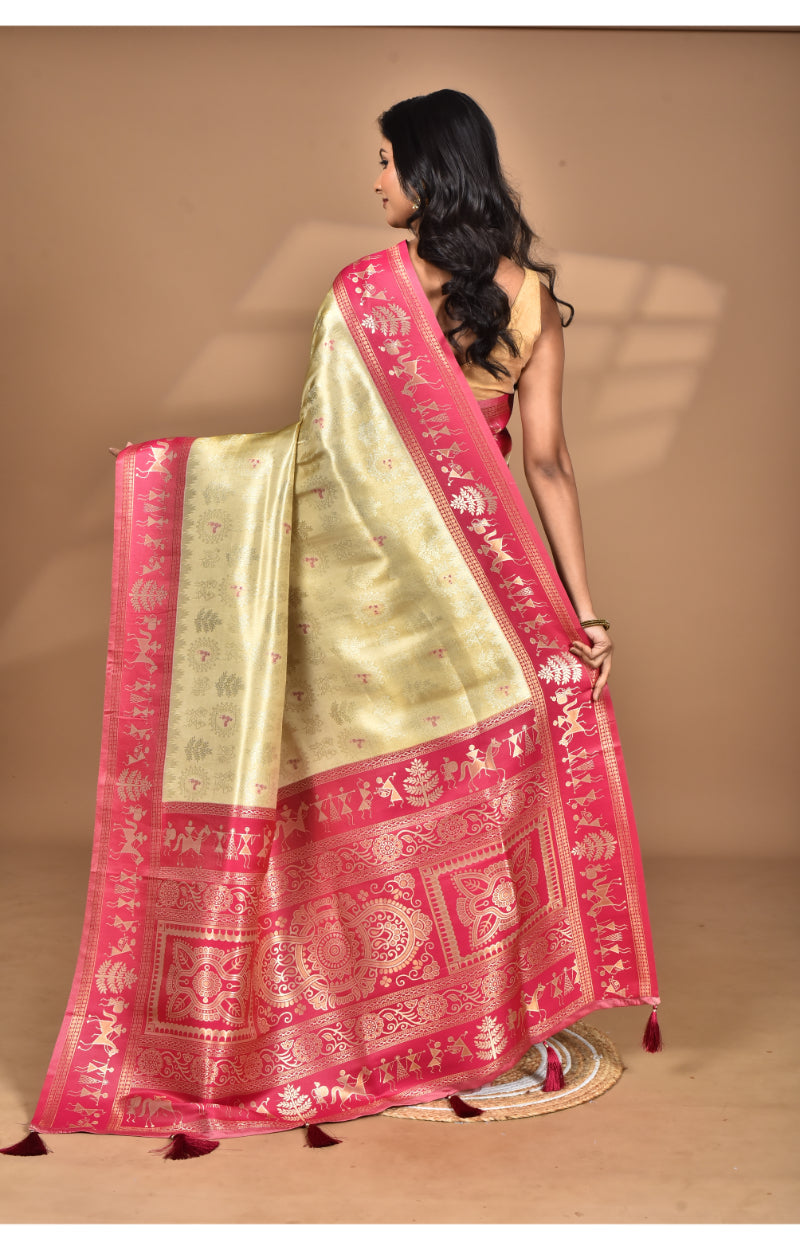 Morchari Women Desgin Two Dai Silk Saree-Beige | Grocsy