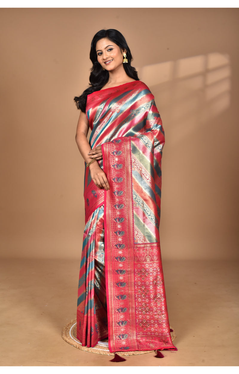 Morchari Ethnic Motifs Silk Blend Dharmavaram Saree-Pink | Grocsy