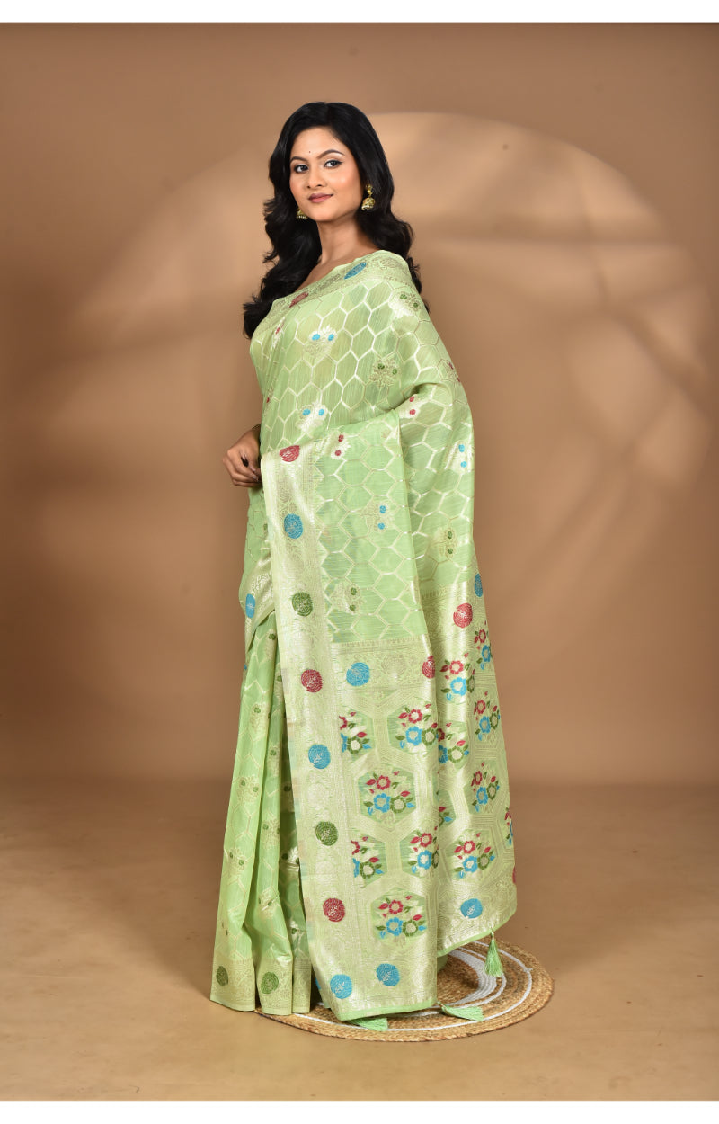 Morchari Women Desgin Chanderi Silk Saree-Green | Grocsy