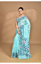 Morchari Pure Cotton Dhakai Jamdani Handloom Saree-Green | Grocsy