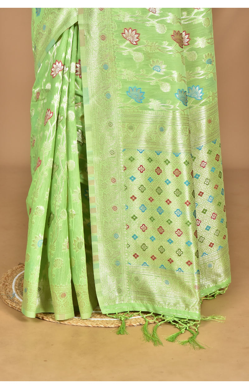 Morchari Women Desgin Chanderi Silk Saree-Green | Grocsy