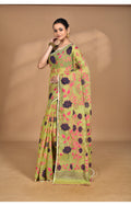 Morchari Pure Cotton Dhakai Jamdani Handloom Saree-Green | Grocsy